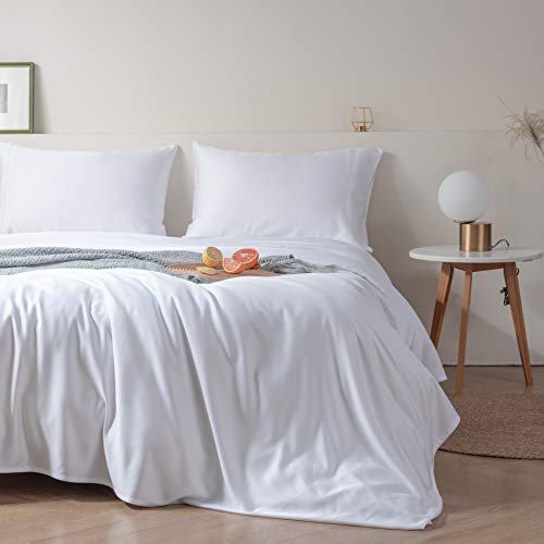 Limited Discount Silver Infused Bamboo Bed Sheet 4 Piece Set, Luxuriously Silky Soft and Cooling Sheets Help Eliminates Odors and Hypoallergenic 1 Fitted, 1 Flat, and 2 Pillowcases (White, Queen)