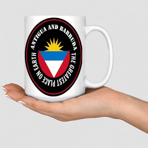 Mug en céramique avec drapeau d'Antigua et Barbuda « The Greatest Place on Earth » - Blanc brillant - Cadeau d'anniversaire ou de Nouvel An pour collègue meilleure amie - 445 ml
