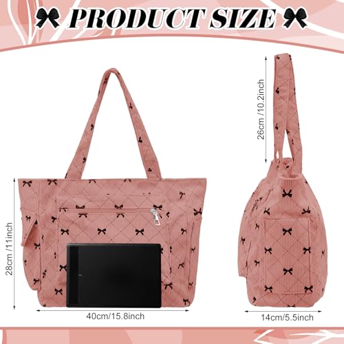 Image of Bow Tote Bag for Women Large Capacity Shoulder Bag with Pockets and Zipper Cute Coquette Bow Handbag for Work Travel Gym