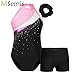 BNDDZBN Gymnastics Leotards for Girls Girl Rhinestone Ballet Leotard Gymnastic Bodysuit with Short(Black Royal Blue,8)