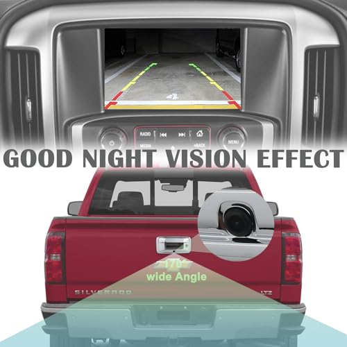 Image of Backup Camera Tailgate Handle Rear View Camera Liftgate Latch Handle with Keyhole Chrome Compatible with 2014-2015 Chevrolet Chevy Silverado Sierra 1500 Replaces 23128692