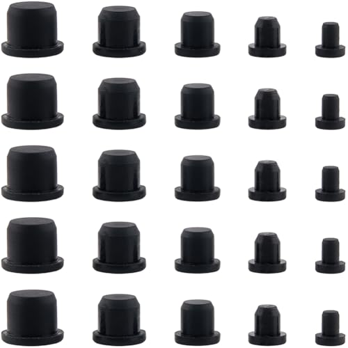 Image of GORGECRAFT 50Pcs 5 Sizes Black Hole Plugs Round Silicone Stoppers Assortment Kit Rubber Plugs Flexible Rubber Stopper Waterproof Tube T-Type Button Hole End Covers for Bottles Pipes Flower Pots