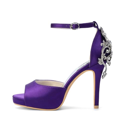 Image of Lady Satin Dress Platform High Heels Wedding Sandals Crystal Back with Free Earrings