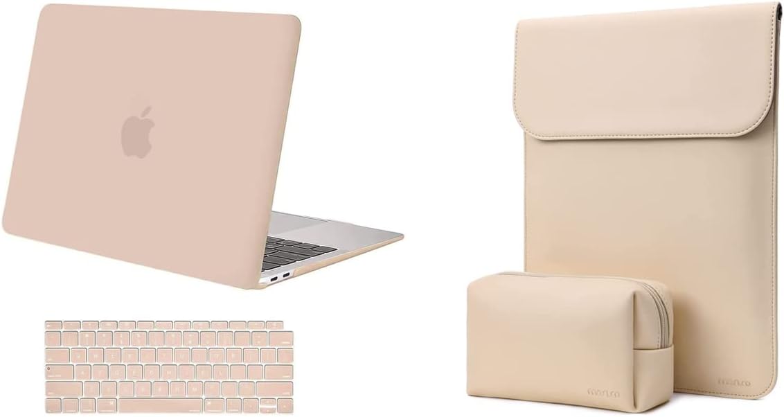 MOSISO Compatible with MacBook Air 13 inch Case 2022 2021 2020 2019 2018 Release A2337 M1 A2179 A1932, Faux Suede Leather Laptop Sleeve with Small Bag& Keyboard Cover Skin, Camel&Apricot