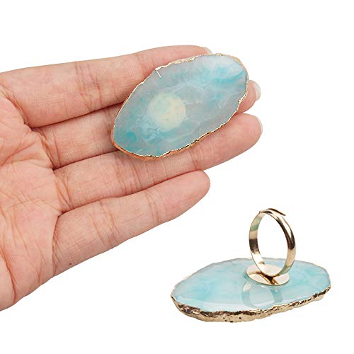 Sukpsy 2 Pcs Resin Stone Nail Art Palettes With Adjustable Finger Rings, Color Mixing Plate For Eyelash Extension Ring False Nail Tips Drawing Nail Color Palette Nail Art Equipment(Pink & Blue) #TOP3