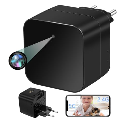 Microcamara WiFi Inalambrica 2.4G&5G, Cargador de Móvil con Cámara Oculta 1080P, Micro Camara Espia Oculta Invisible con Detección de Movimiento, Camara Vigilancia Bebe para casa, Oficina, etc.