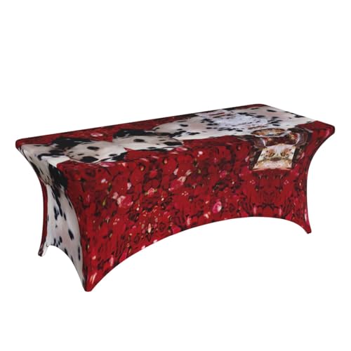 Housse de table rectangulaire dalmatien EdWal 1,8m en élasthanne extensible - 4