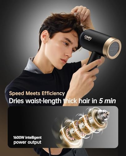 Image of Hair Dryer, CONFU Blow Dryer with Diffuser, 21000PRM Professional Hairdryer, Portable Lightweight Fast Drying Negative Ionic Blow Dryer, Hair Diffuser for Curly Hair for Home Travel