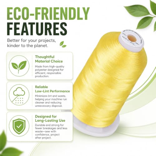 Image of Simthread 5500Yds /5000M 40WT Polyester Embroidery Thread Lemon Yellow 202 | High-yardage 5000M spool offers smooth feeding and stable 40WT polyester thread for home and commercial embroidery machines.