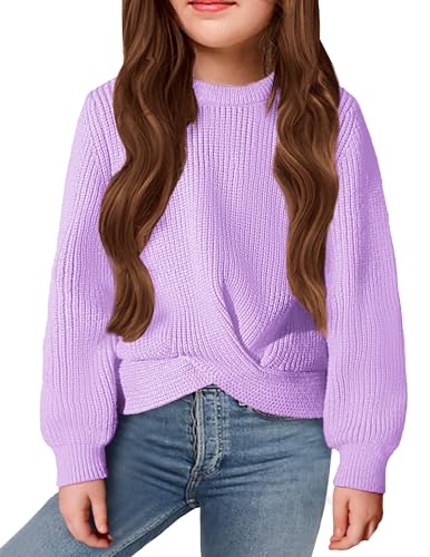 Arshiner Filles Pulls Mode Enfants Col Rond Pull Tricoté Automne Hiver Loisirs Manches Longues Tops pour Fille 7-8 Ans Lilas Violet