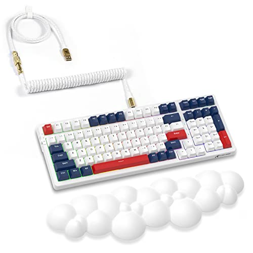 Image of ATTACK SHARK K98 Wireless Mechanical Keyboard with 100 Keys, Tri-Mode BT5.0 /2.4G /USB-C with Coiled Cable, Hot Swappable RGB, Rechargeable, Ergonomic, with Cloud Wrist Rest for MAC /Win-Red Switch