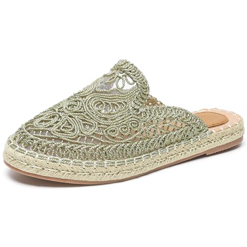 Putu Women's Espadrille Hollow Out Mules Closed Toe Slide Sandals Summer Vacation Flat Shoes