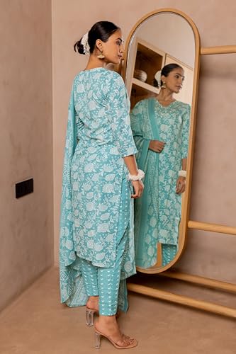 Image of MIRCHI FASHION Women's Straight Fit Pure Cotton Printed Kurta Set with Dupatta and Trouser