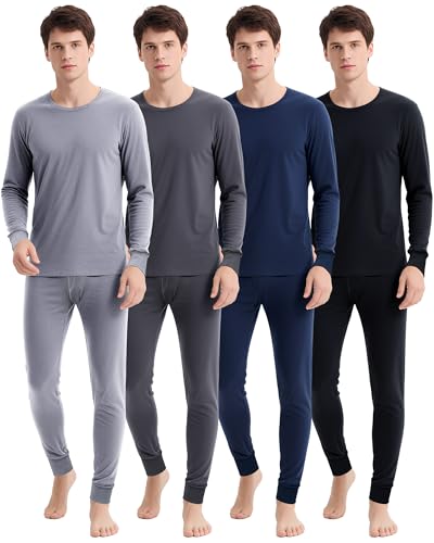 Jecery 4 Set Thermal Underwear for Men Cotton Long Underwear Soft Warm Men's Thermal Bottoms and Tops Set for Winter(Multicolored,Large)