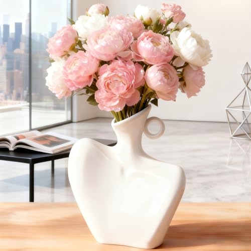 Disoza Beauty Shoulder White Ceramic Body Vase for Home Decor White Modern 7.5" H x 5.7" W Vase for Living Room Female Form for Flowers Pampas Decorations Porcelain for Table Decor
