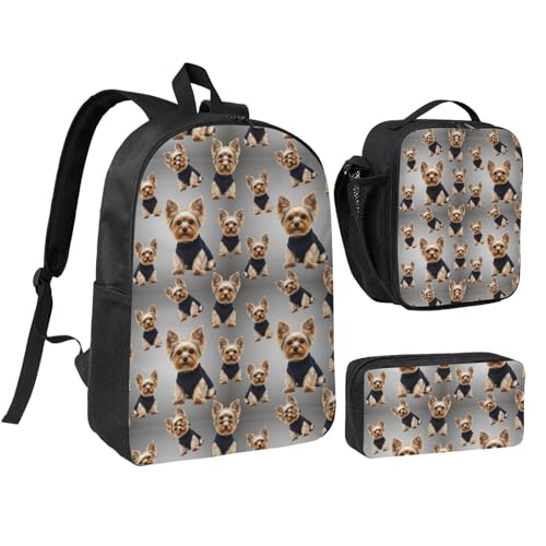 Lightweight Backpack For Unisex Backpack With Insulated Lunch Tote & Pencil Case Set (for Cutest Yorkies)