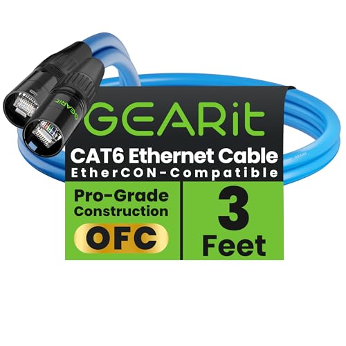 GEARit Shielded CAT6 Ethercon Cable 3ft Blue EtherCON-Compatible