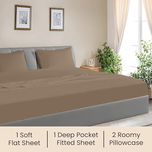 Image of SGI bedding 144 inchx84 inch 4 Pc Family XL Sheet Set 600 TC 18 inch Deep, Taupe