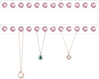Mymazn Necklace Hangers Acrylic Necklaces Holder Wall Mounted Jewelry Organizer Hanging with 12 Diamond Shape Hooks, Jewelry Hangers for Necklace, Gift for Girls Women (2, Pink)