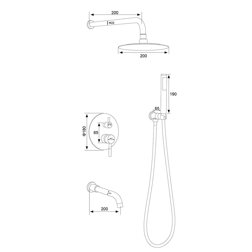 Set doccia doppio funzionale spazzolato, sistema doccia a pioggia da 20,3 cm con miscelatore portatile, soffione rotondo facile da installare, design moderno per il bagno a risparmio idrico