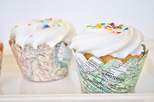 36 Vintage World Map Scalloped Paper Cupcake Wrappers. Not A Baking Cup. #TOP6