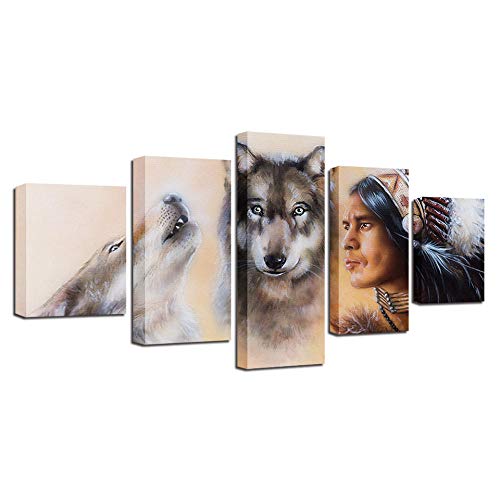 Toile indiens et loups 5 pièces : habillez vos murs blancs sans effort