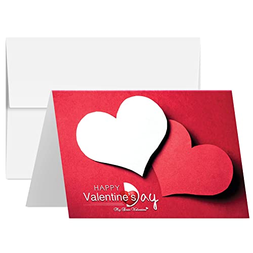 Happy Valentine’s Day Greeting Cards And Envelopes, Beautiful And Romantic Red And White Love Hearts Greetings For Husband, Wife, Boyfriend, Or Girlfriend | 5 X 7” (A7 Size) | 25 Per Pack #TOP26
