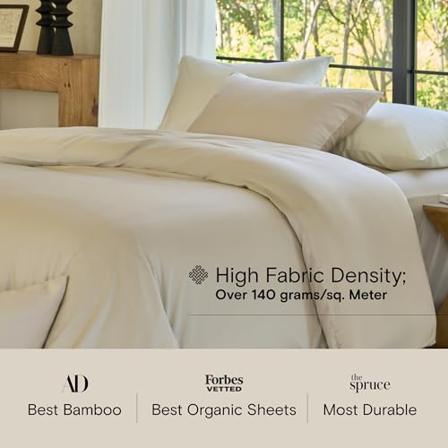Image of DOZ Sheet Set, 100% Viscose derived from Bamboo, Organically Grown, Buttery Soft, Cooling Sheets, High GSM, Deep Pockets - 3 Piece - 2 Pillowcases 1 Fitted Sheet (Sand, Queen)