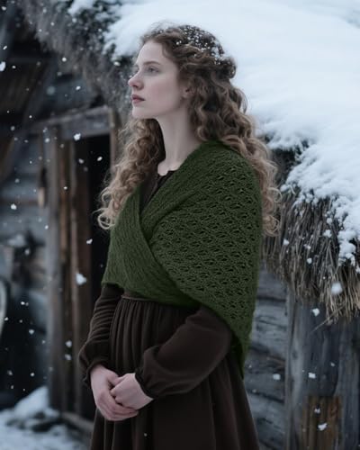 L'VOW Knitted Sontag Shawl Triangle Sweater Wrap for Women Tribal Celtic Shawl Renaissance Viking Wedding2