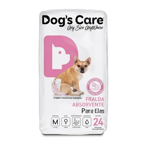 DOG’S CARE Fralda Descartável Para Cães Fêmeas de 6 a 13kg - Fralda Absorvente Para Cachorros Idosos e Filhotes - Tamanho M - 24 Unidades