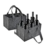 Filz Flaschentasche 6 Flaschen, 2 Stück Filztasche Weinflasche Tasche, Faltbarer Flaschenträger mit Trennwänden Wiederverwendbar Flaschenträger für Wein Getränke Weinflaschen 24 x 16 cm Dunkelgrau