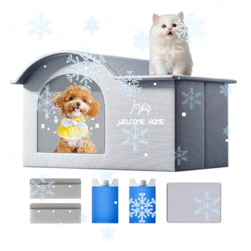 Maison rafraîchissante pour chat avec bloc de glace : abri pliable extérieur et intérieur - 2