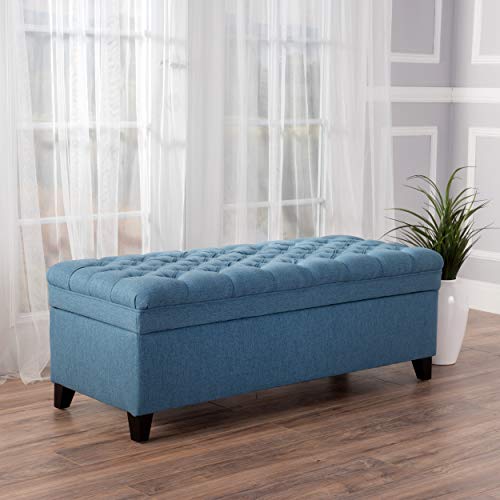 GDF Studio Laguna Tufted Fabric Rectangular Storage Ottoman, Modern Bench for Home Organization, Blue