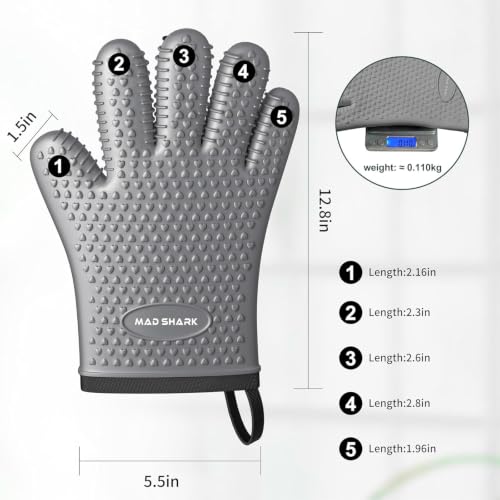 Image of MAD SHARK Silicone Oven Mitts with Fingers Heat Resistant 450F in Kitchen