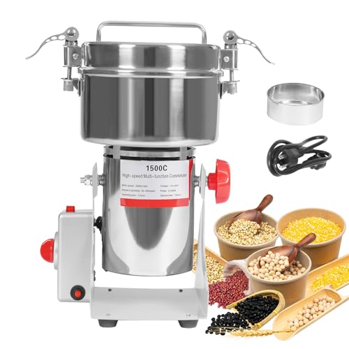 JAYGOVAN?1000g Grain Mill Grinder Electric Stainless Steel Grain Grinder 4100W Commercial Spice Grinders High-Speed Pulverizer Powder Machine for Dry Grains Spices Cereals Coffee Corn Pepper