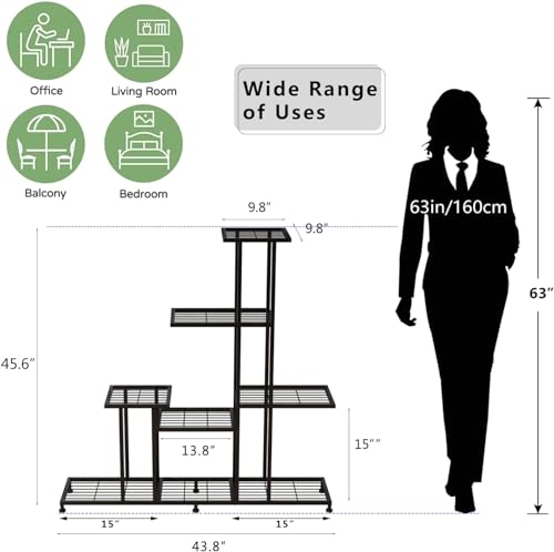 Image of Snazzy Metal 5 Tiers Multifunctional Plant Stands for Indoor Plants, Decorative Plant Shelf for Indoor or Outdoor Patio Garden Balcony and Yard ( Black )