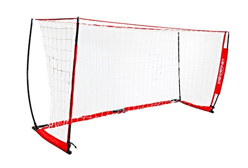 PowerNet Soccer Goal 14x7 Portable Bow Style Net | Instant Collapsible Metal Base | Durable Vertical Posts | Quick Setup Easy Folding Storage | 1 Goal+1 Wheeled Carrying Bag | 14 x 7 Full Size