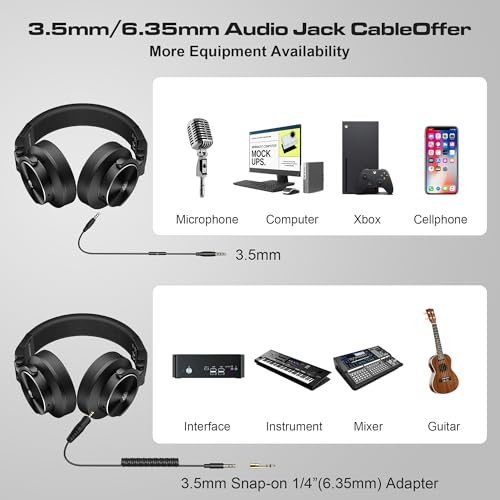 Image of PUPGSIS Wired Over Ear Headphones: Studio Monitor Headphones - 40kHz Hi-Res Recording Mixing DJ Podcast - 1 /4 to 3.5mm Audio Jack for Recording /Mixing /Podcast /Guitar /Piano, Gray