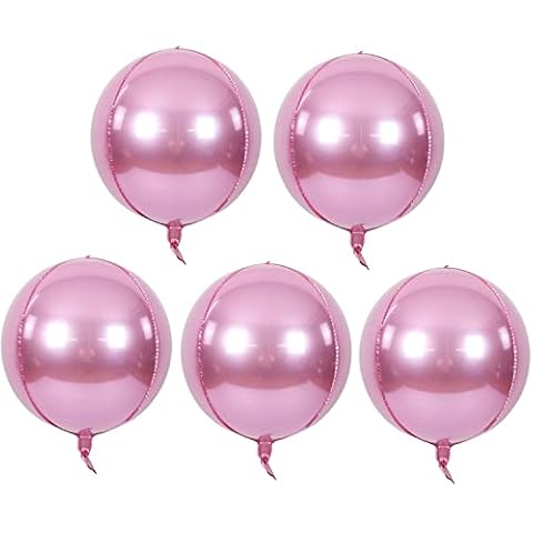 TONIFUL 5pcs Hangable Pink 4D Round Sphere Foil Mylar Balloon 22inch Large Aluminum Film Balloon Pink Mirror Metallic for Birthday Party Wedding Baby Shower Decoration Supplies Cover