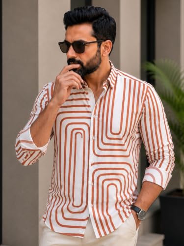 Image of Foomer Brown Solid Self Design Opaque Party Shirts