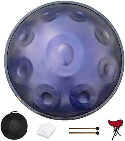 Handpan Drum 440Hz 9 notes 22 inch"Purple Performer" in D Kurd Minor with handpan stand, handpan case, durable mallets and dust-free cloth