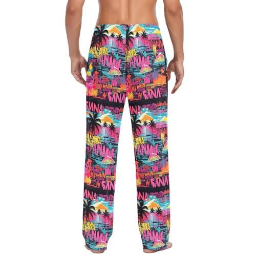 Men's Tropical Palm Trees Pajama Pants with Pockets - Straight Fit Cotton Sleep Bottoms for Lounge & Nightwear#9823