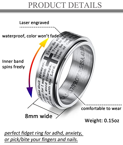 ALEXTINA 8MM Men's Stainless Steel Spinner Ring Bible Verse Christian Lord's Prayer Cross Ring Wedding Bands Laser Engraved Black Size 8 - Thumbnail 2