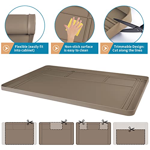 Sanbege Under Sink Mat Liner 34" X 22", Trimmable Kitchen Cabinet Protector Tray, Multipurpose Silicone Waterproof Mat For 36" Cabinet And Crafting, Pet Bowls, Floor Organization (Brown) #TOP2
