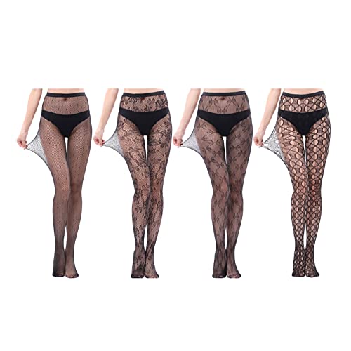 Women Sexy Tights Fishnet Thigh-high Stockings Pantyhose Black Pattern 4-11 Pack
