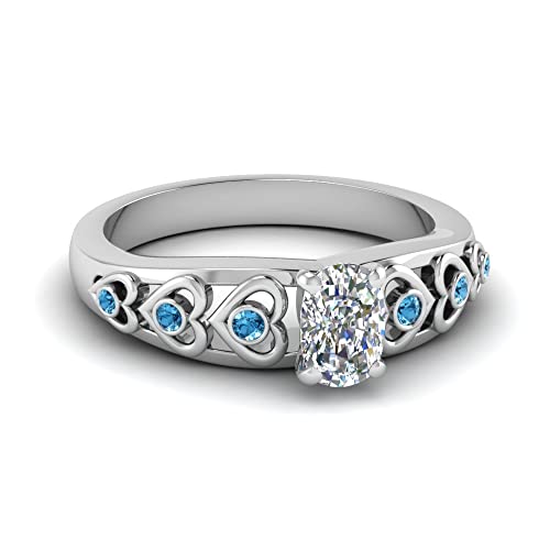 Image of 55Carat Choose Your Gemstone Heart Design Diamond CZ Accent Ring Sterling Silver Cushion Shape Side Stone Engagement Rings Matching Jewelry Wedding Jewelry Easy to Wear Gifts US Size 4 to 12