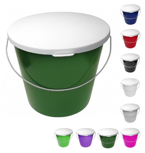 netproshop 5 Liter Eimer Klein mit weißem Deckel Lebensmittelecht mit Skala Futtereimer Farbe:Dunkelgruen