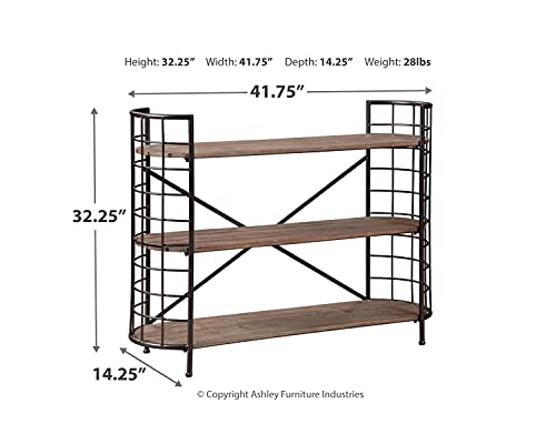 Signature Design By Ashley Flintley Rustic Three Tier Wood Bookshelf, 33", Brown And Black #TOP23