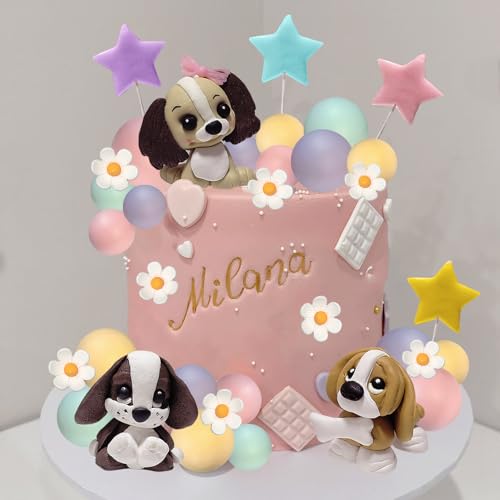 Dog Cake Topper Clay Figurines Puppy Cake Decorations with Balls