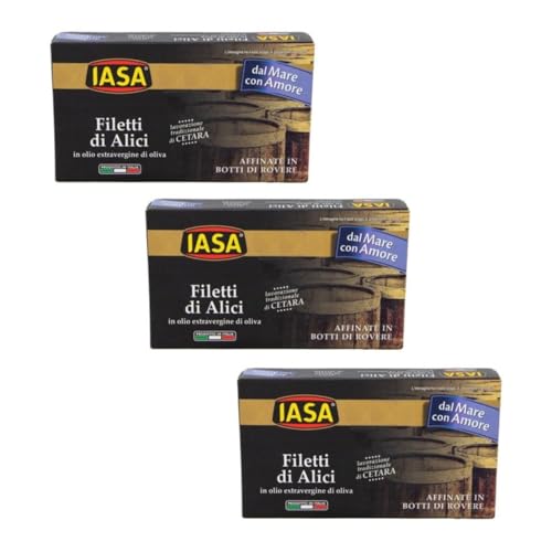Iasa® | Filetes De Anchoa Aceite De Oliva | Cetara Procesamiento Anchoas Refinadas en Barricas de Roble - 3 x 150 Gr Peso Neto